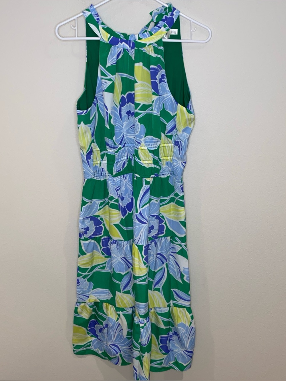 Eliza J Halter Tiered Midi Dress Green Blue Floral Print Size 8 NWT MSRP $158 - Picture 3 of 10